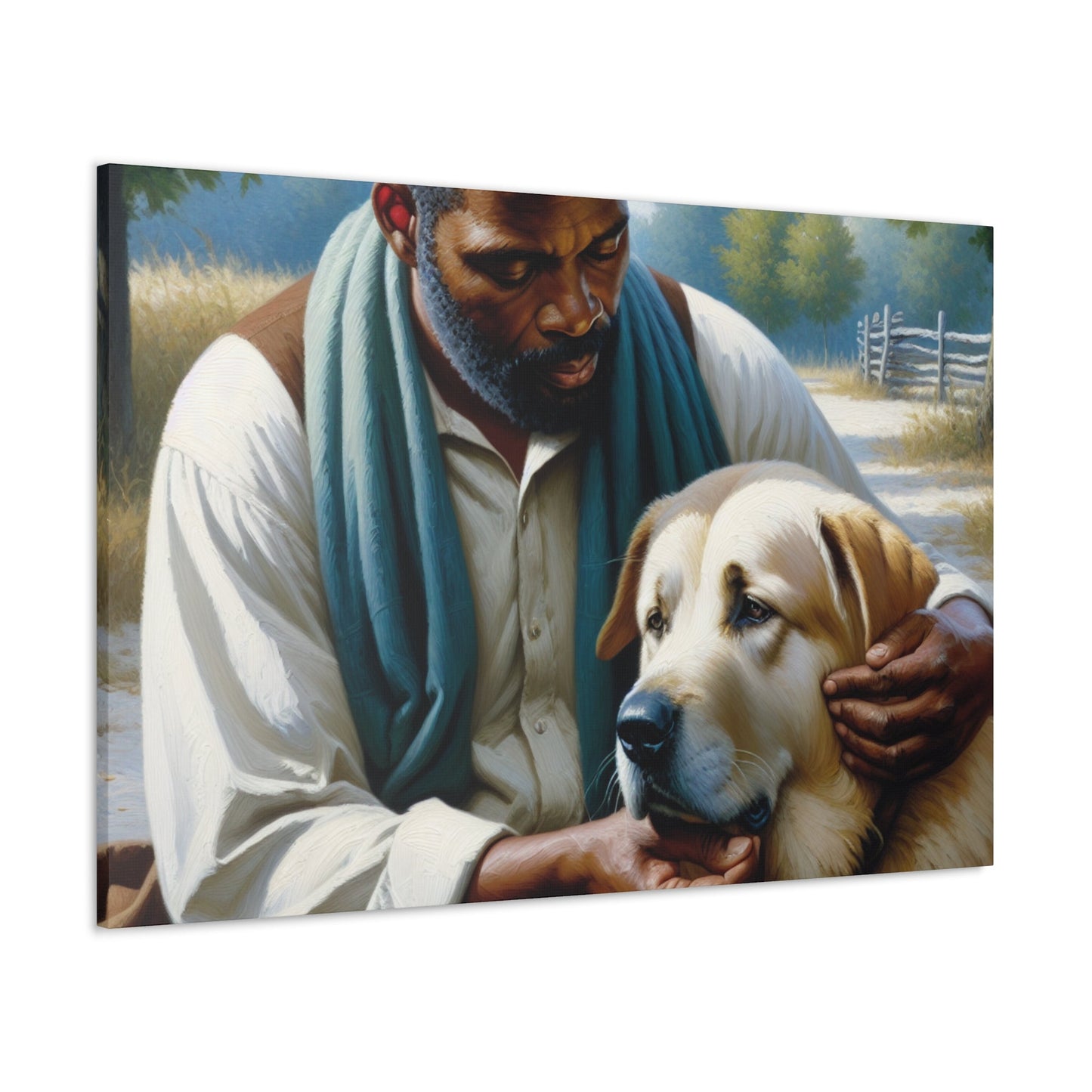 "Tranquil Companions: Man and Dog" - Canvas - Authentic4Us