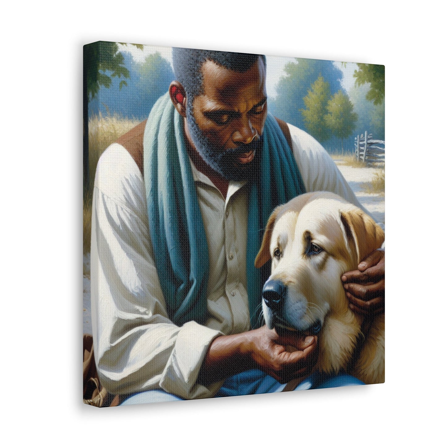 "Tranquil Companions: Man and Dog" - Canvas - Authentic4Us