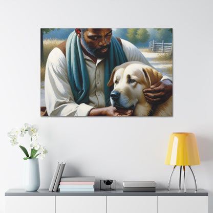 "Tranquil Companions: Man and Dog" - Canvas - Authentic4Us