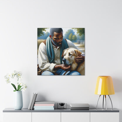 "Tranquil Companions: Man and Dog" - Canvas - Authentic4Us