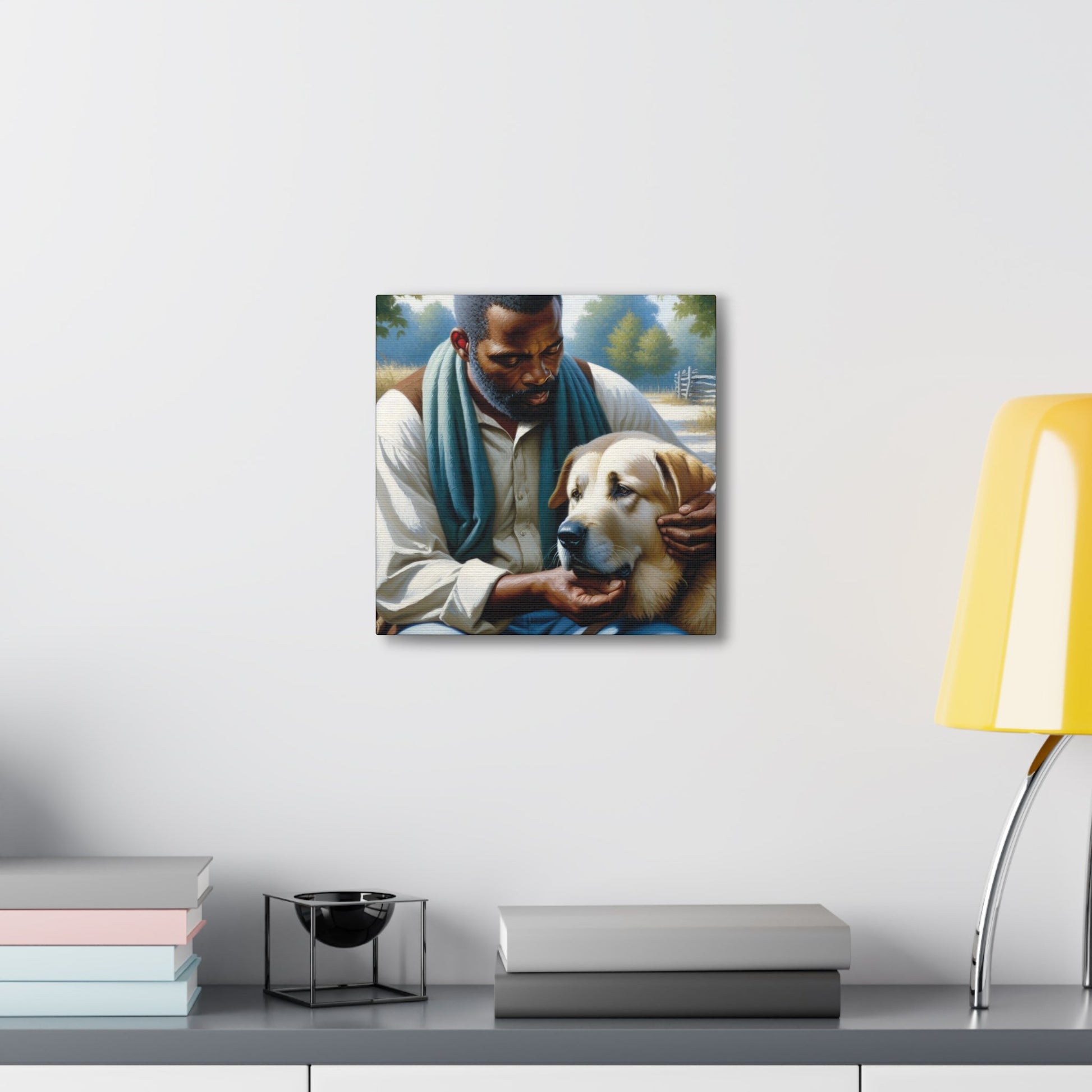 "Tranquil Companions: Man and Dog" - Canvas - Authentic4Us