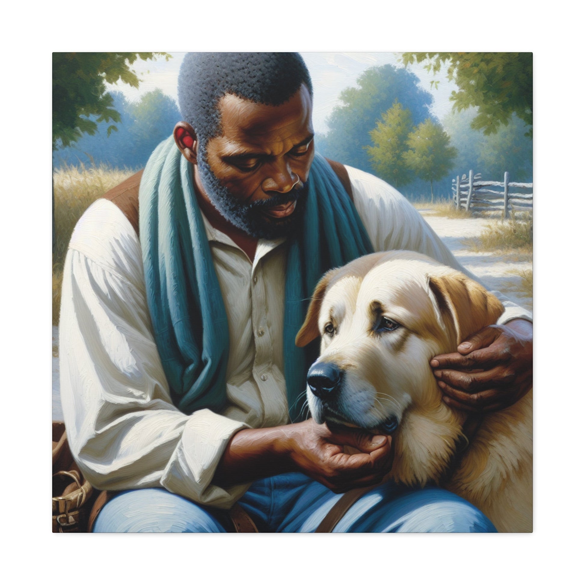 "Tranquil Companions: Man and Dog" - Canvas - Authentic4Us