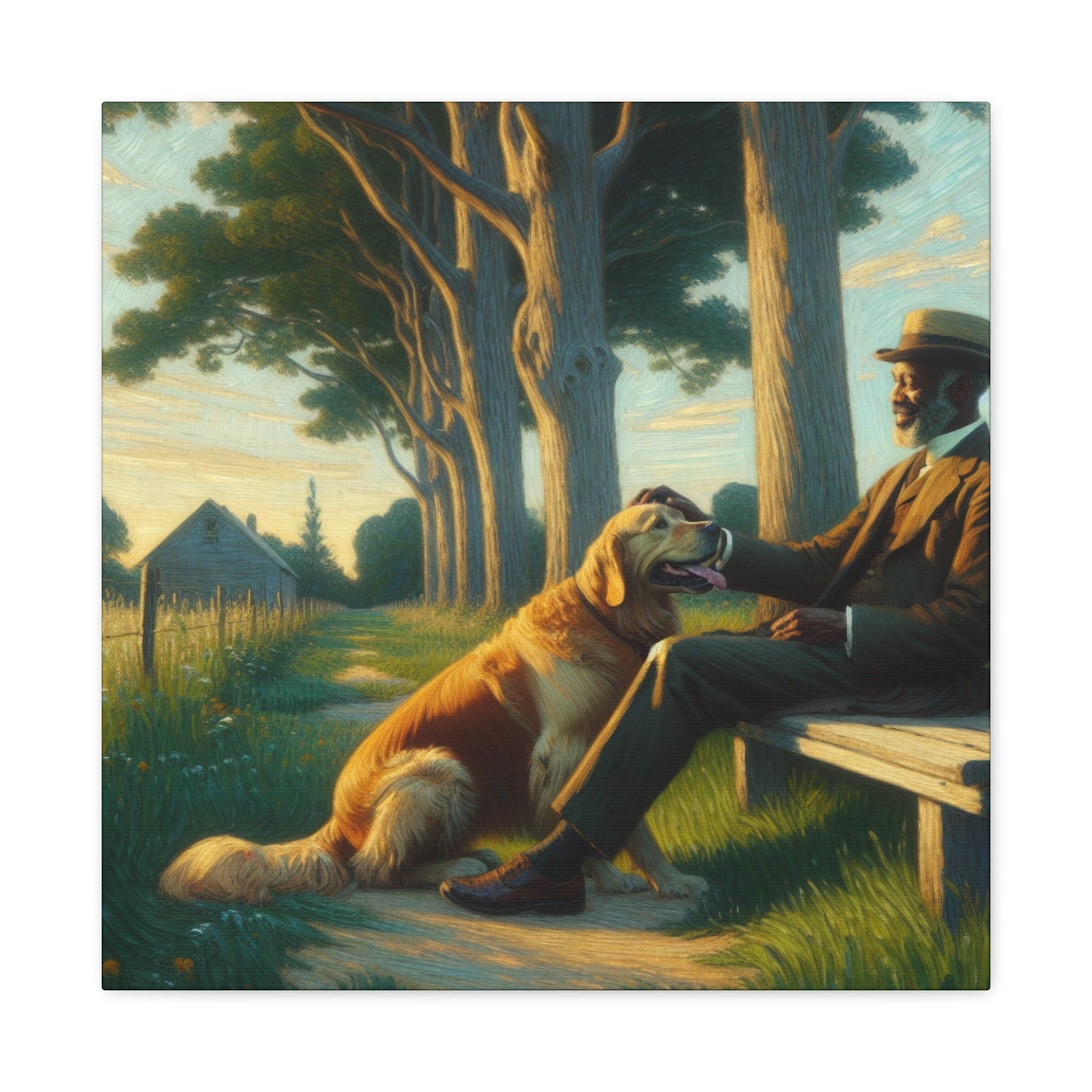 "Tranquil Moment: Man and Dog" - Canvas - Authentic4Us