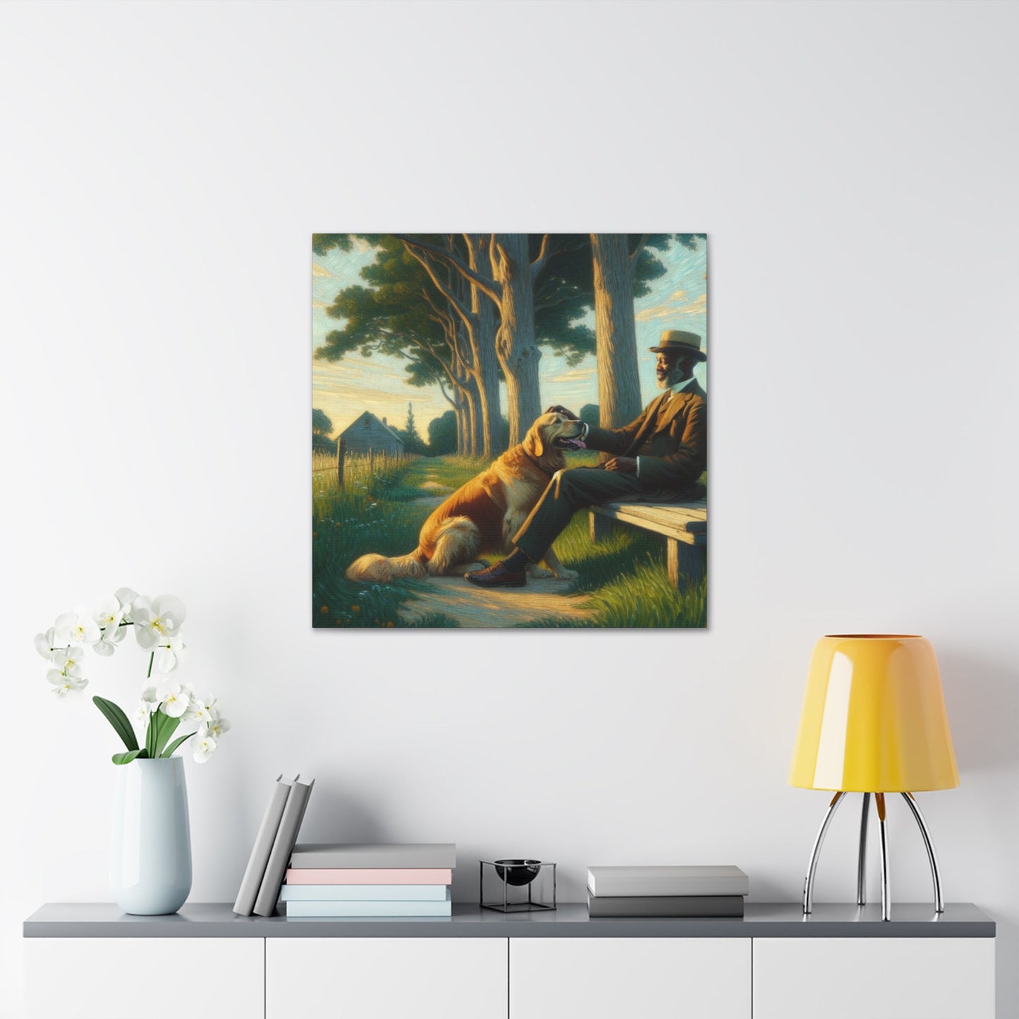 "Tranquil Moment: Man and Dog" - Canvas - Authentic4Us