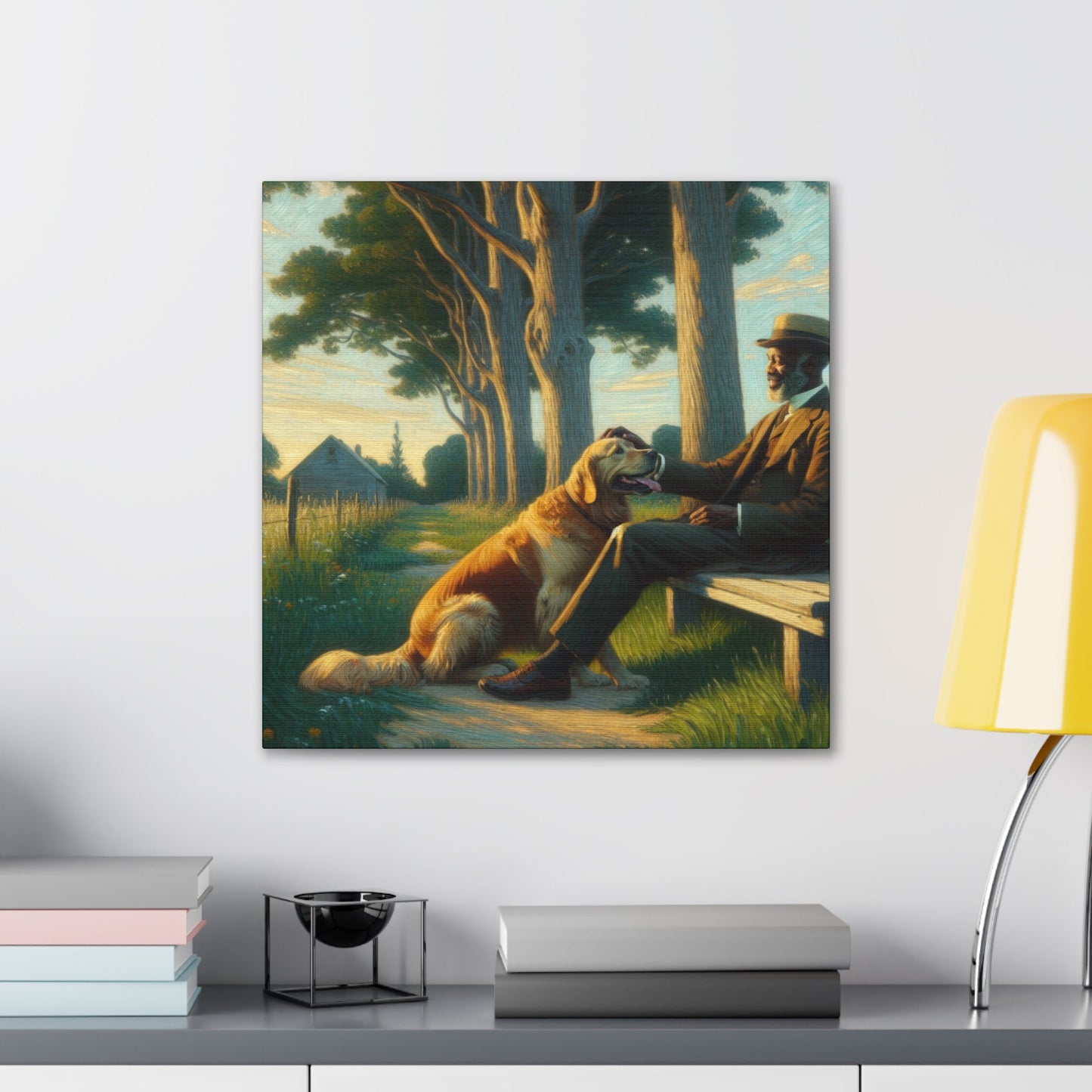 "Tranquil Moment: Man and Dog" - Canvas - Authentic4Us