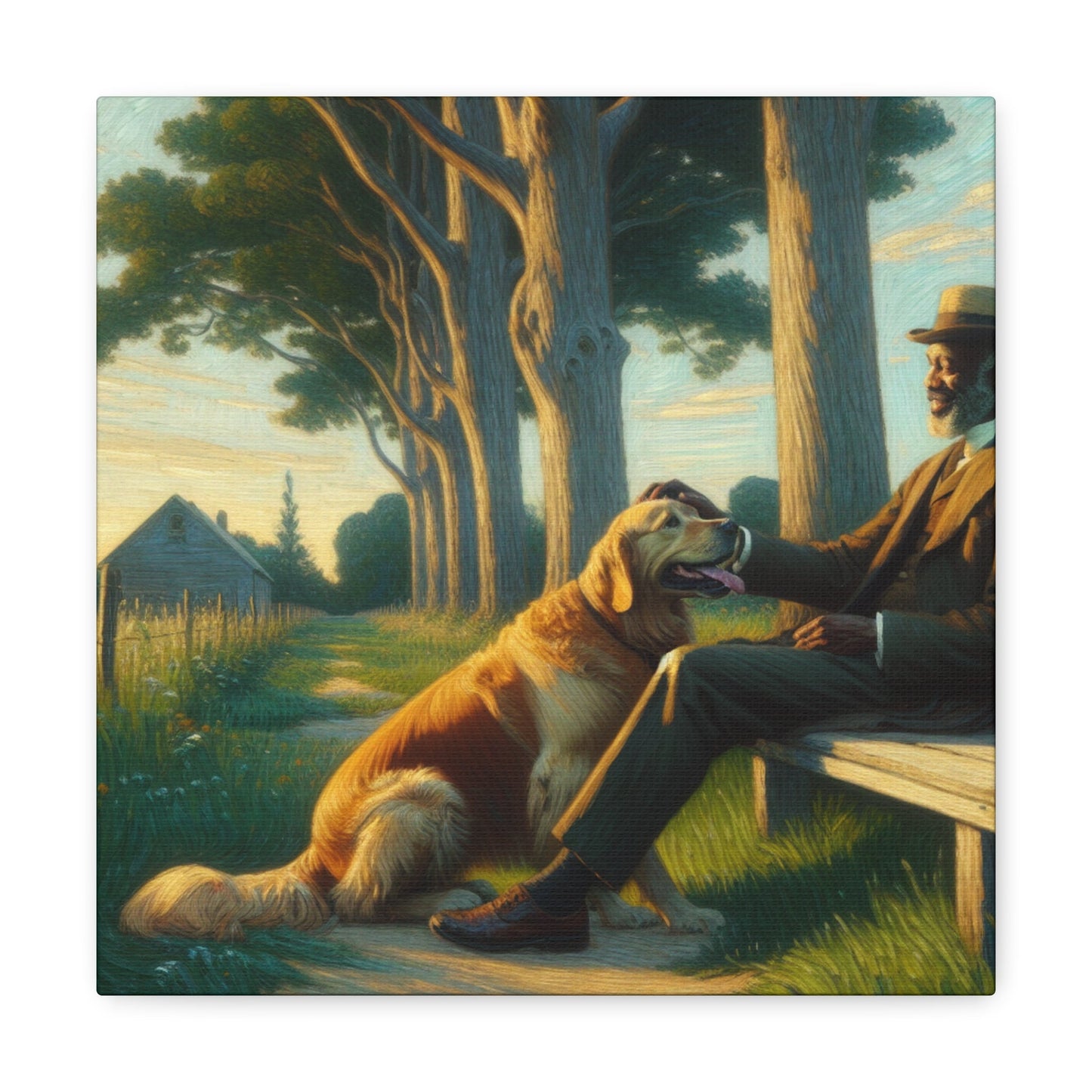 "Tranquil Moment: Man and Dog" - Canvas - Authentic4Us