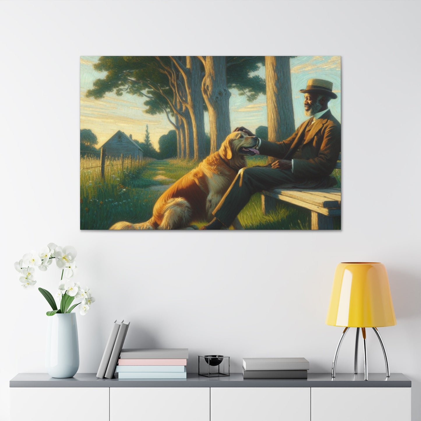 "Tranquil Moment: Man and Dog" - Canvas - Authentic4Us