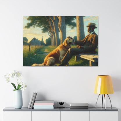 "Tranquil Moment: Man and Dog" - Canvas - Authentic4Us