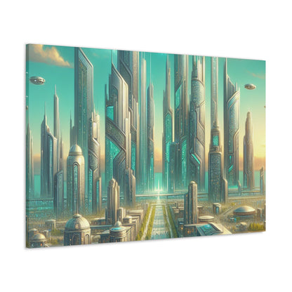 "Turquoise Dream: Futuristic Cityscape" - Canvas - Authentic4Us