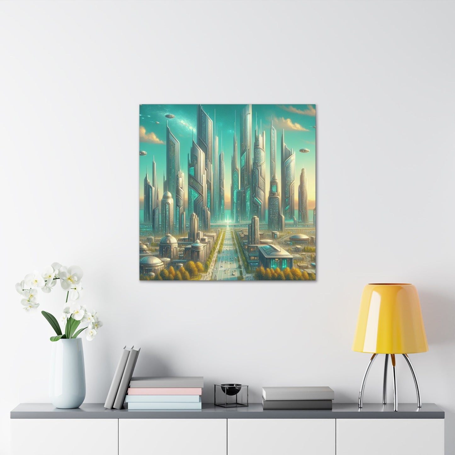 "Turquoise Dream: Futuristic Cityscape" - Canvas - Authentic4Us