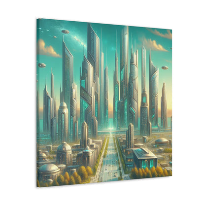 "Turquoise Dream: Futuristic Cityscape" - Canvas - Authentic4Us