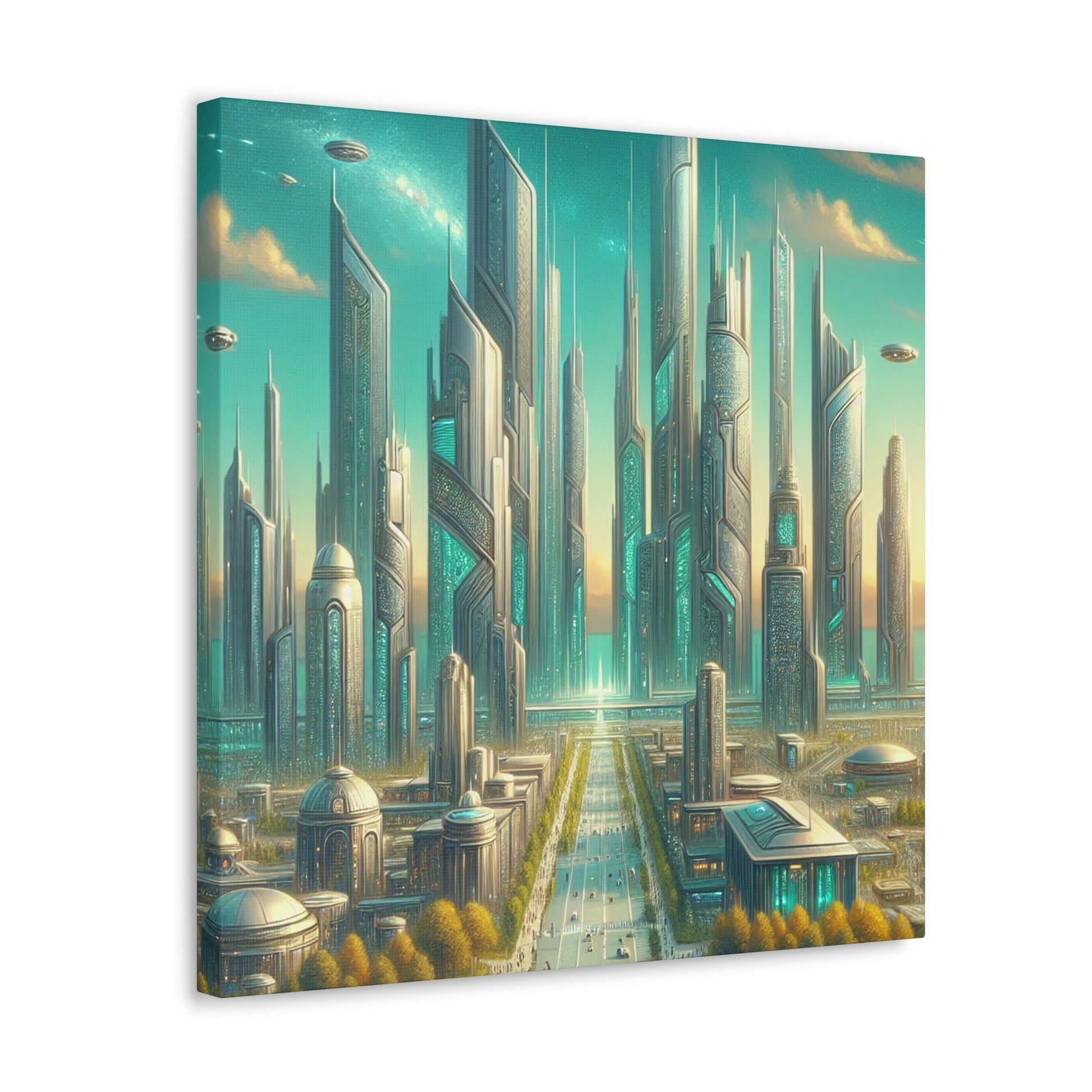 "Turquoise Dream: Futuristic Cityscape" - Canvas - Authentic4Us