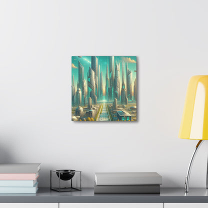 "Turquoise Dream: Futuristic Cityscape" - Canvas - Authentic4Us