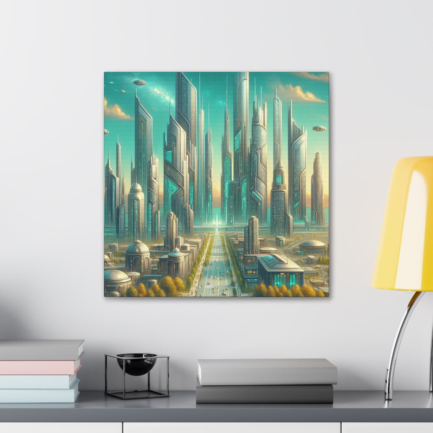 "Turquoise Dream: Futuristic Cityscape" - Canvas - Authentic4Us