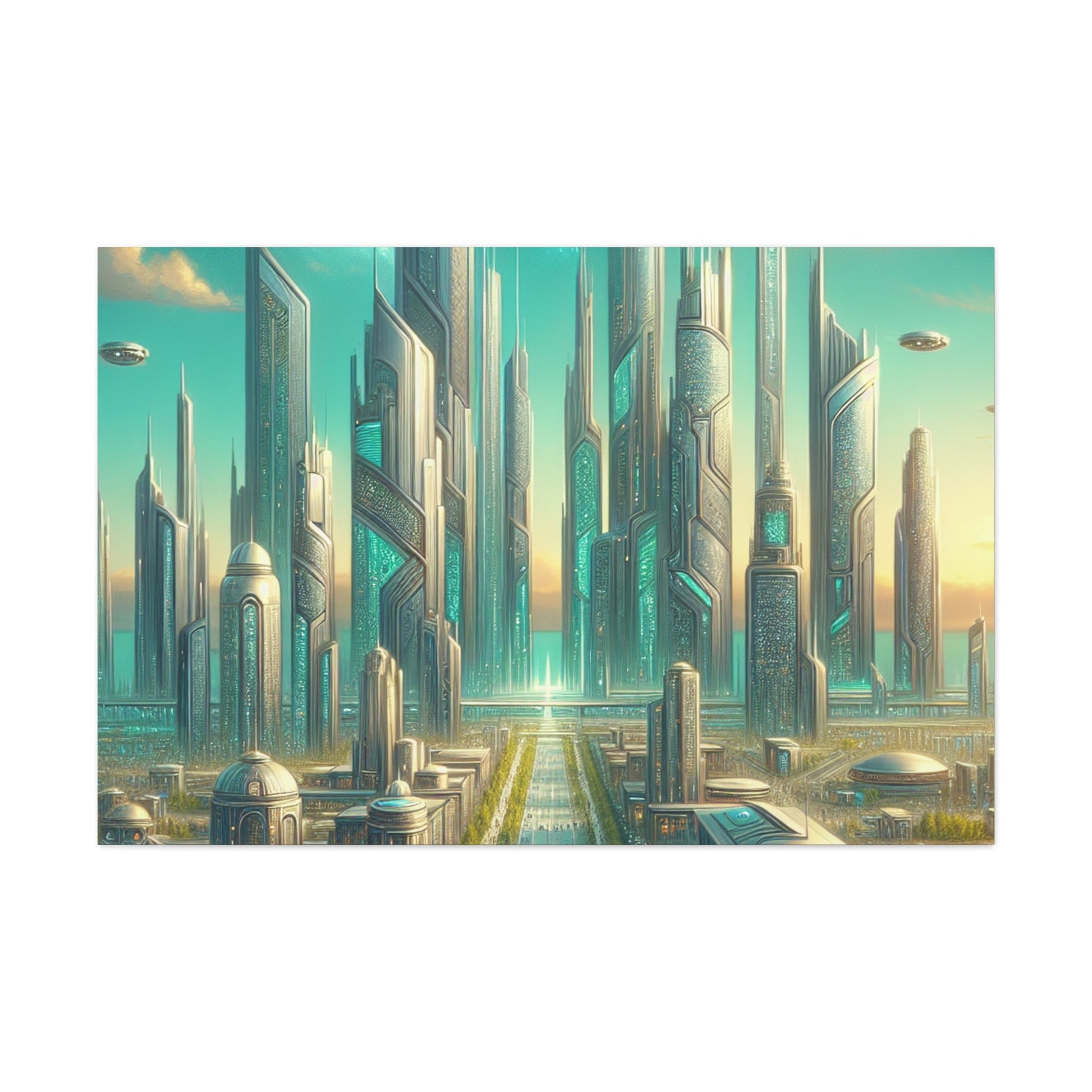 "Turquoise Dream: Futuristic Cityscape" - Canvas - Authentic4Us