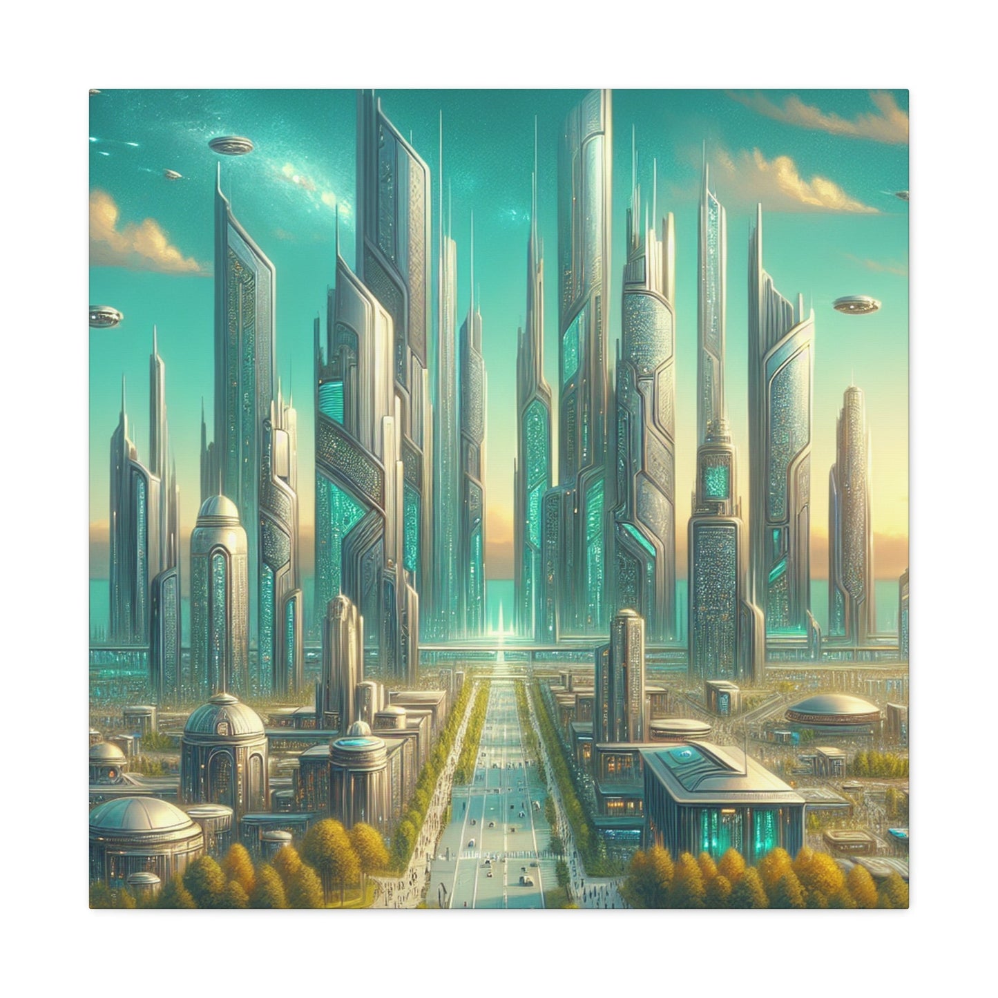 "Turquoise Dream: Futuristic Cityscape" - Canvas - Authentic4Us