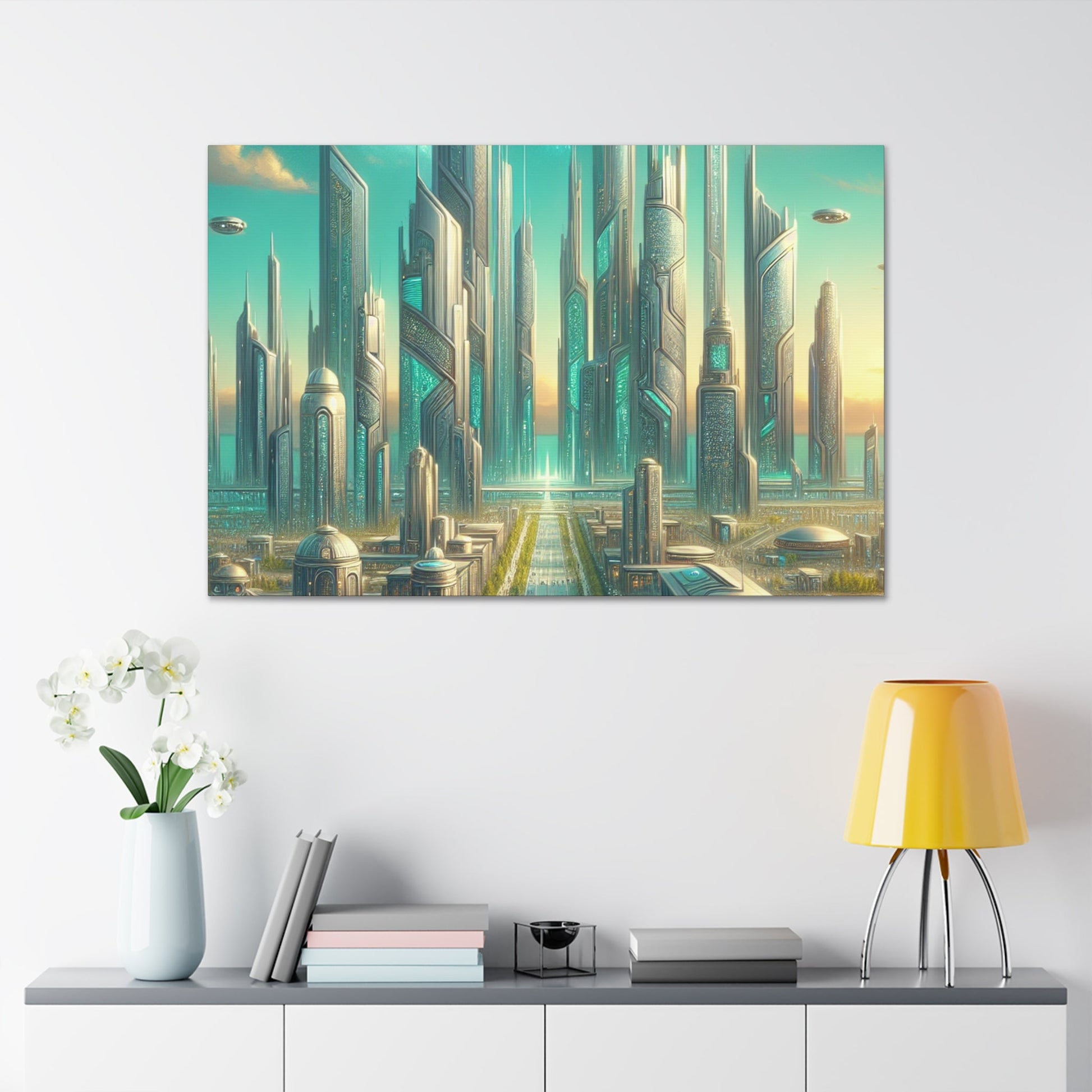 "Turquoise Dream: Futuristic Cityscape" - Canvas - Authentic4Us