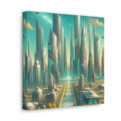 "Turquoise Dream: Futuristic Cityscape" - Canvas - Authentic4Us