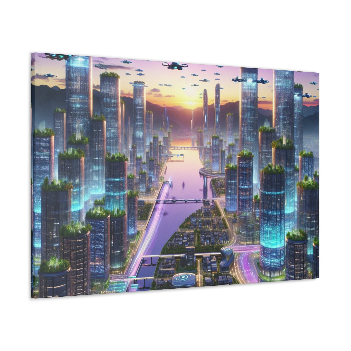 "Twilight Dreamscape: Futuristic City" - Canvas - Authentic4Us