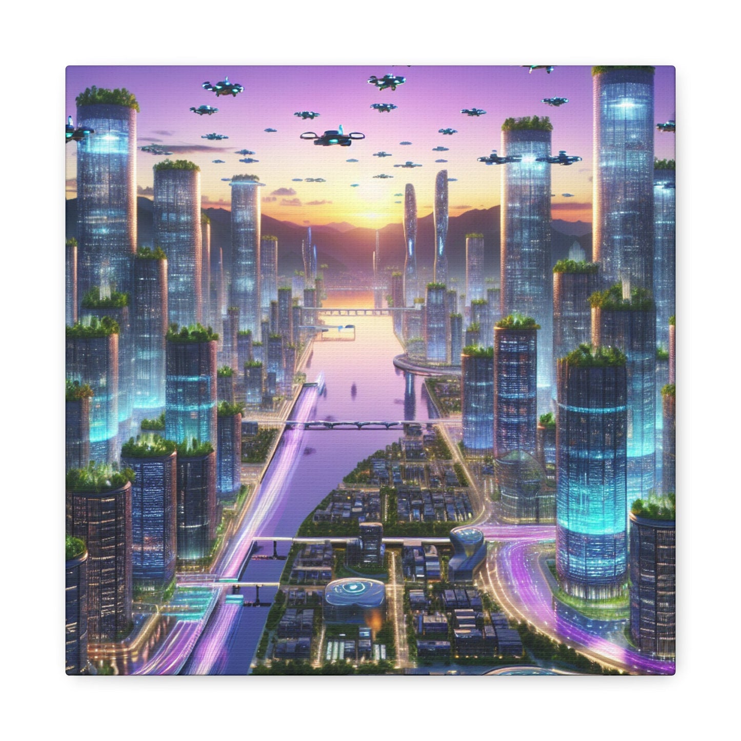 "Twilight Dreamscape: Futuristic City" - Canvas - Authentic4Us