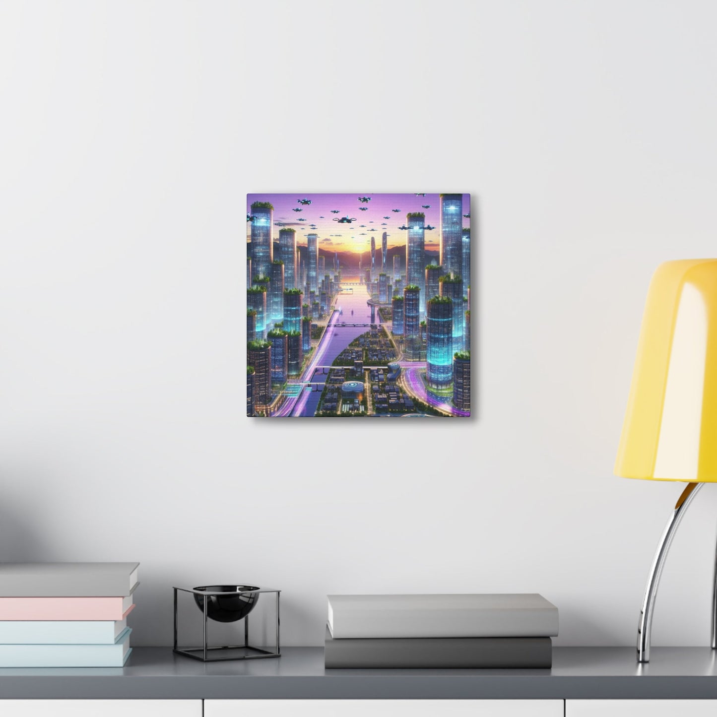 "Twilight Dreamscape: Futuristic City" - Canvas - Authentic4Us