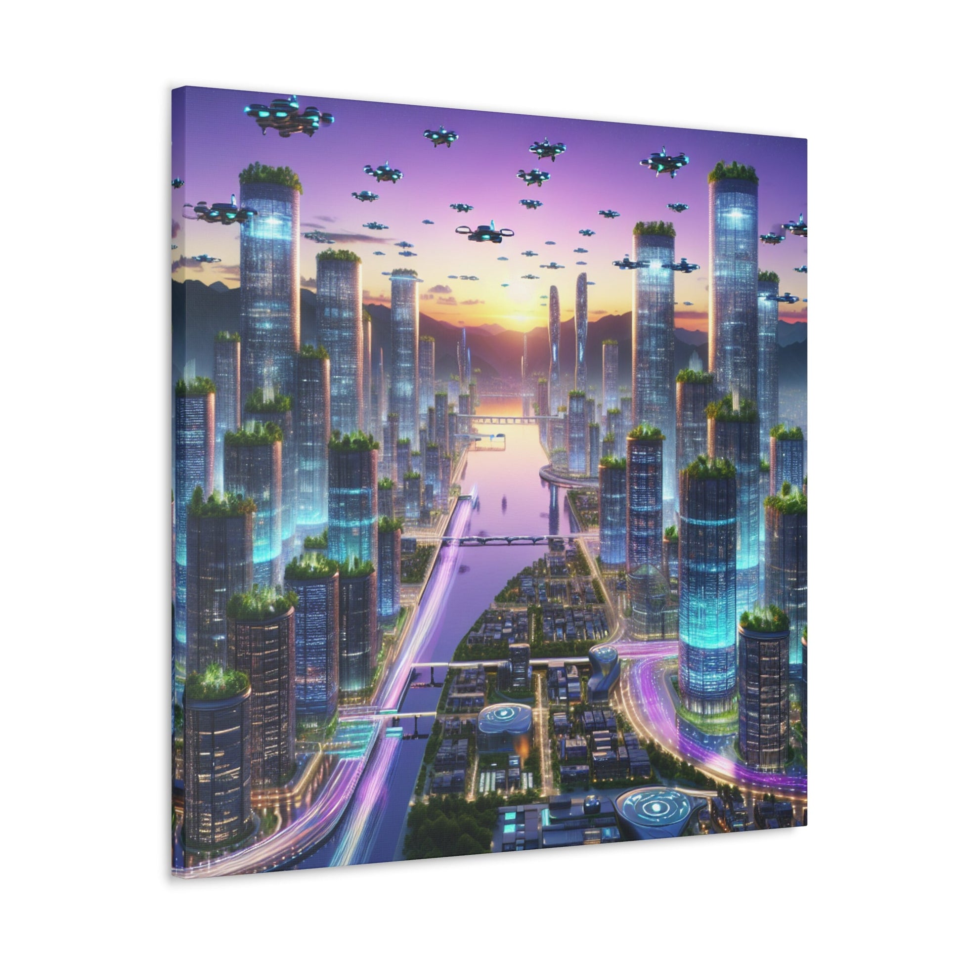 "Twilight Dreamscape: Futuristic City" - Canvas - Authentic4Us