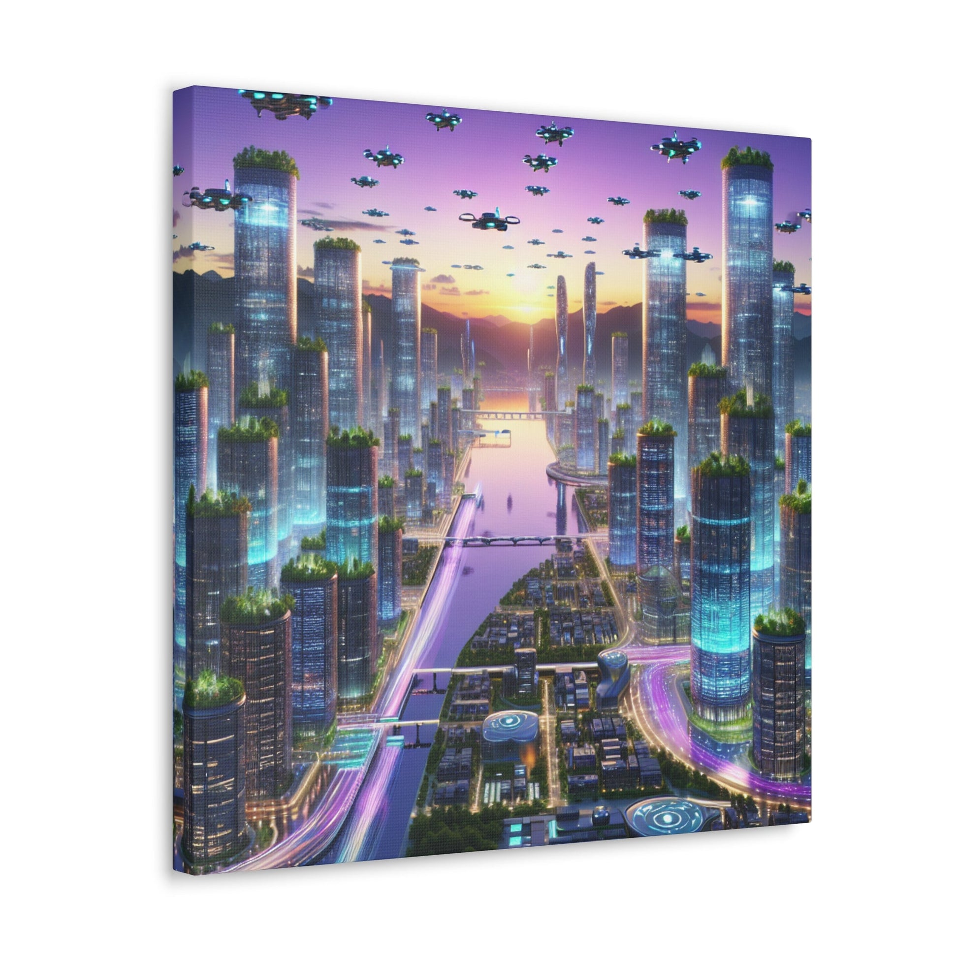 "Twilight Dreamscape: Futuristic City" - Canvas - Authentic4Us