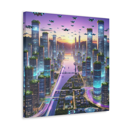 "Twilight Dreamscape: Futuristic City" - Canvas - Authentic4Us