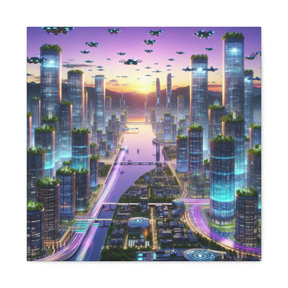 "Twilight Dreamscape: Futuristic City" - Canvas - Authentic4Us