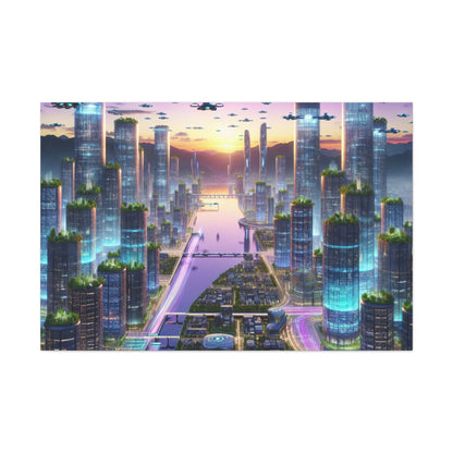 "Twilight Dreamscape: Futuristic City" - Canvas - Authentic4Us