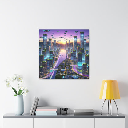 "Twilight Dreamscape: Futuristic City" - Canvas - Authentic4Us