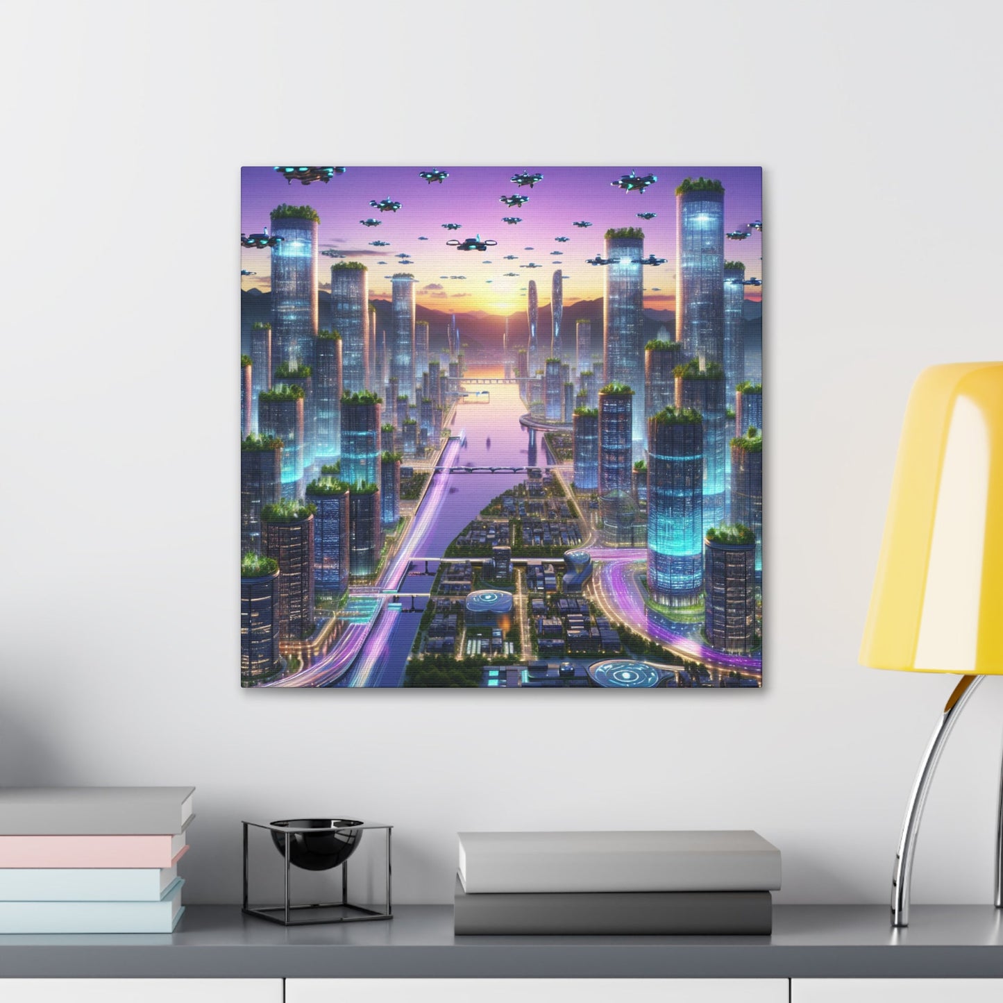 "Twilight Dreamscape: Futuristic City" - Canvas - Authentic4Us