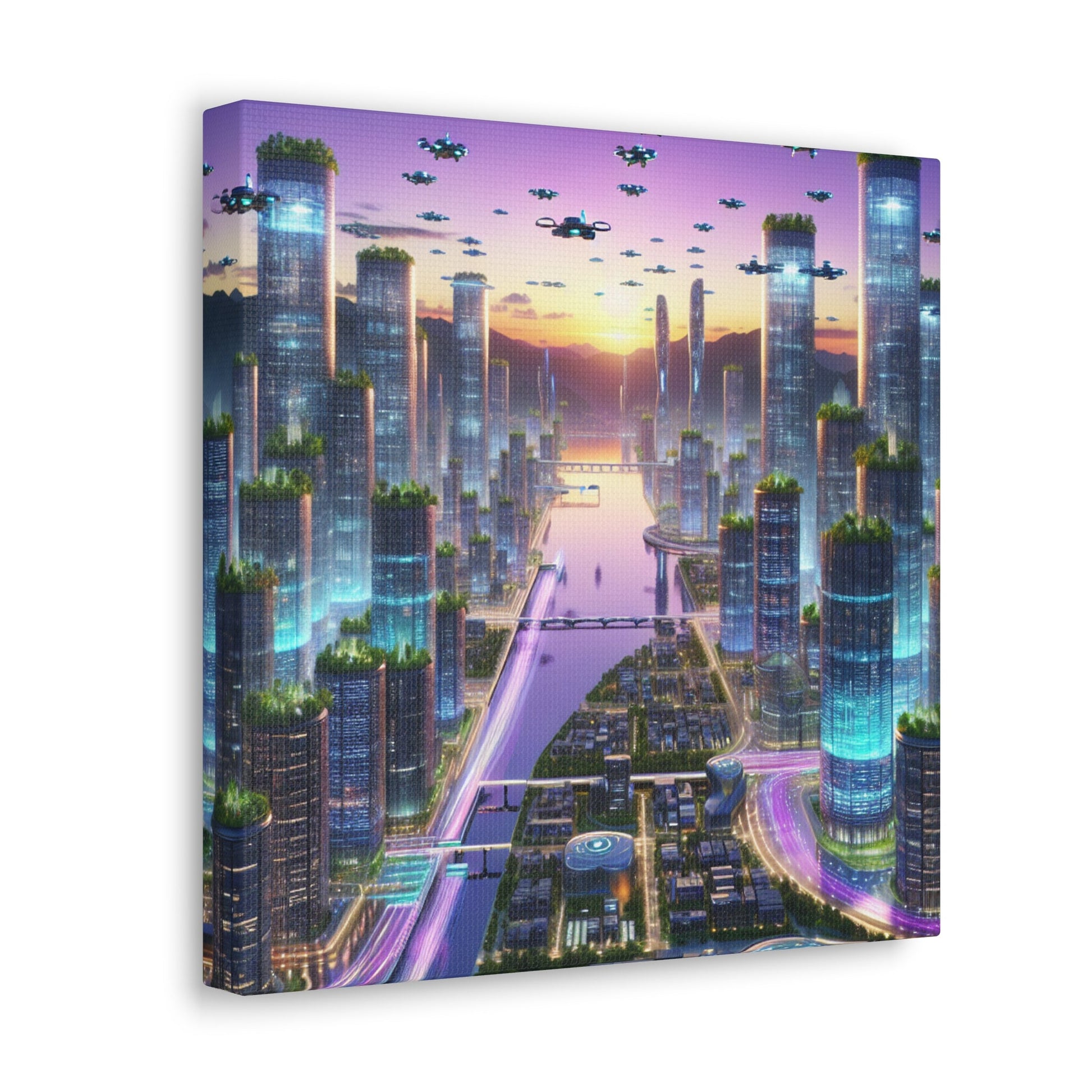 "Twilight Dreamscape: Futuristic City" - Canvas - Authentic4Us