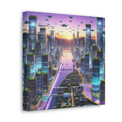 "Twilight Dreamscape: Futuristic City" - Canvas - Authentic4Us