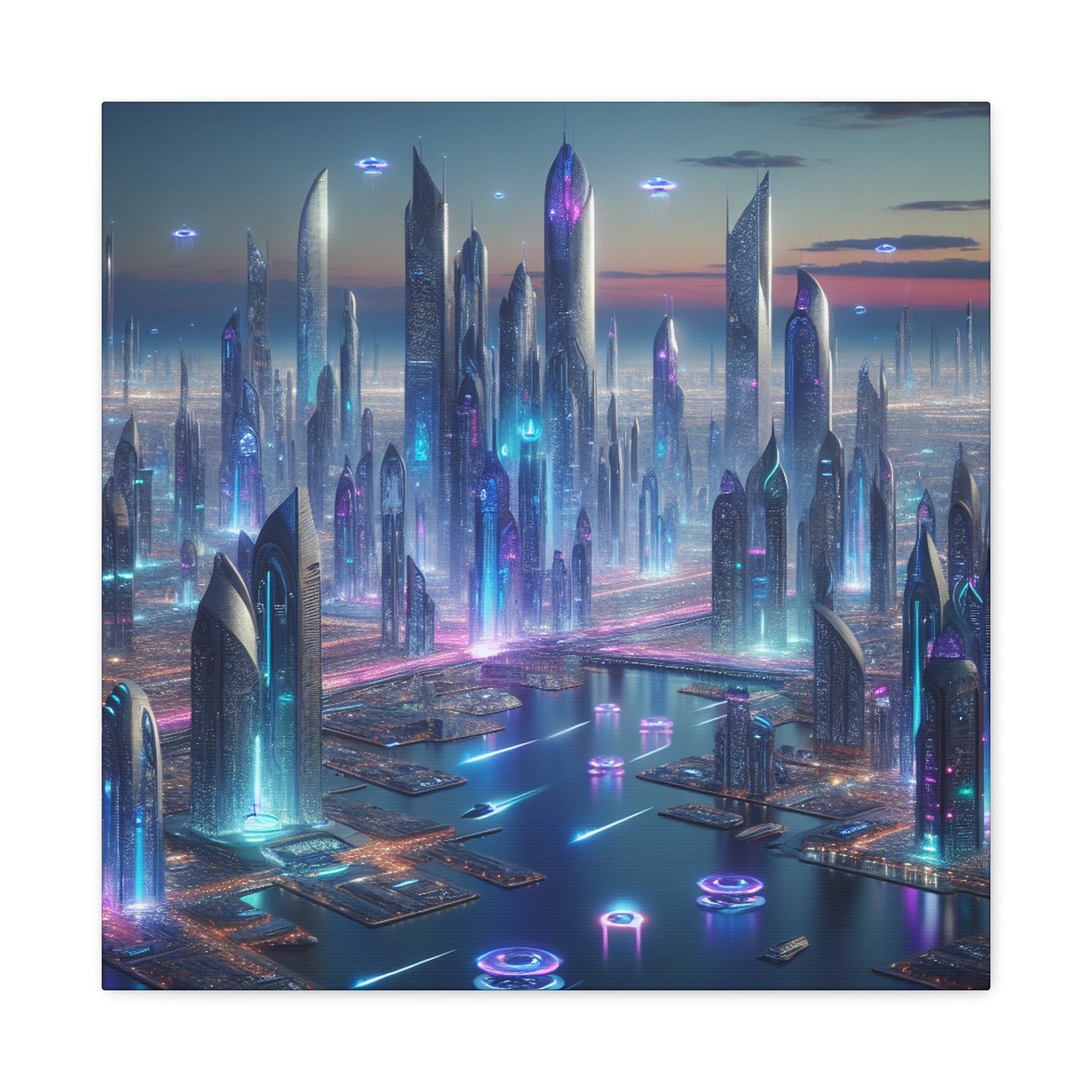 "Twilight Futuria: A Techno-Utopian Oasis" - Canvas - Authentic4Us