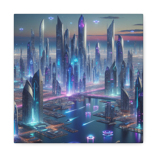 "Twilight Futuria: A Techno-Utopian Oasis" - Canvas - Authentic4Us