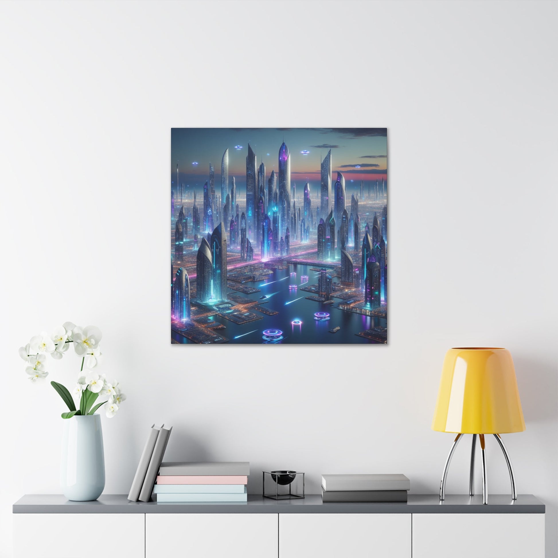 "Twilight Futuria: A Techno-Utopian Oasis" - Canvas - Authentic4Us