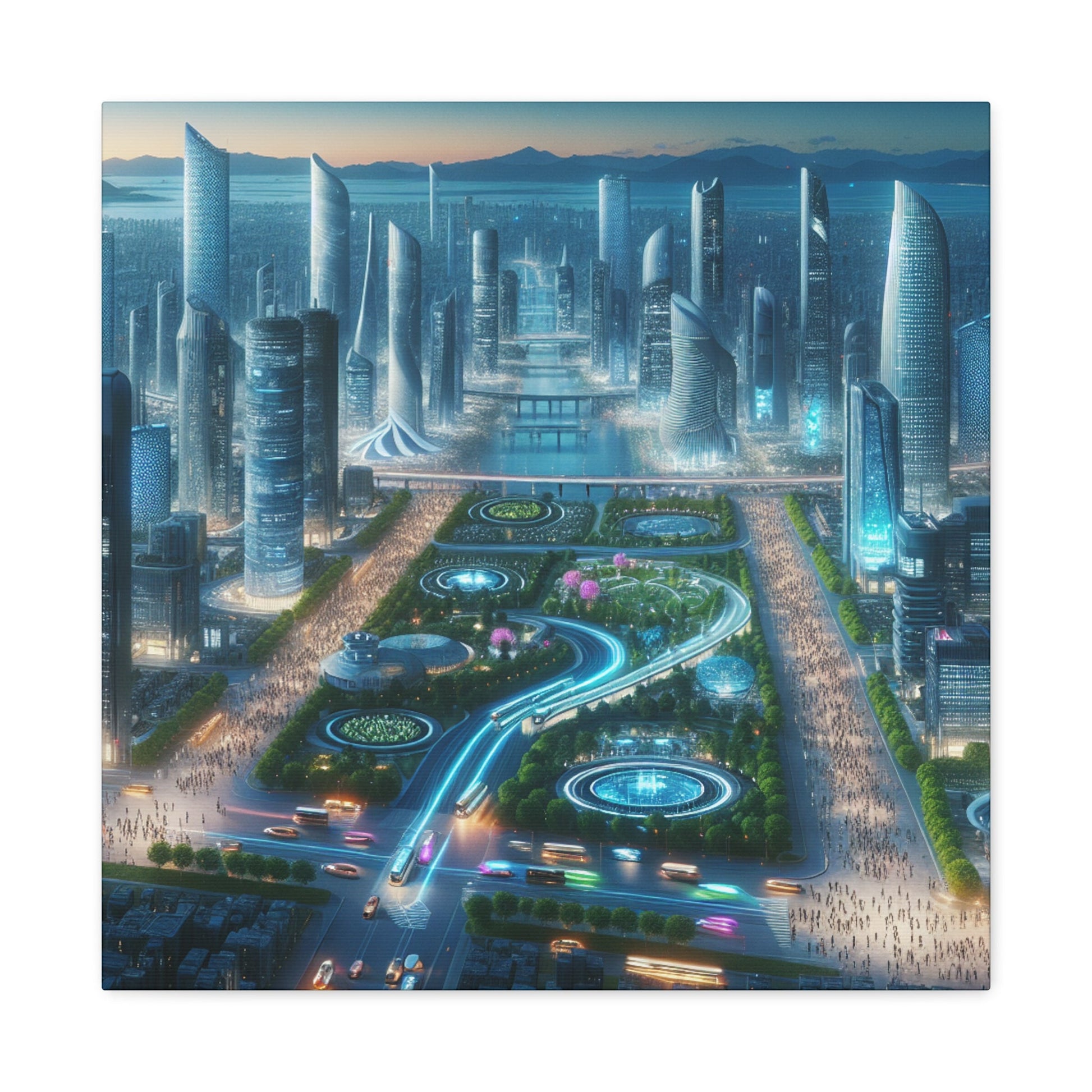 "Twilight Futuristic City Scape" - Canvas - Authentic4Us