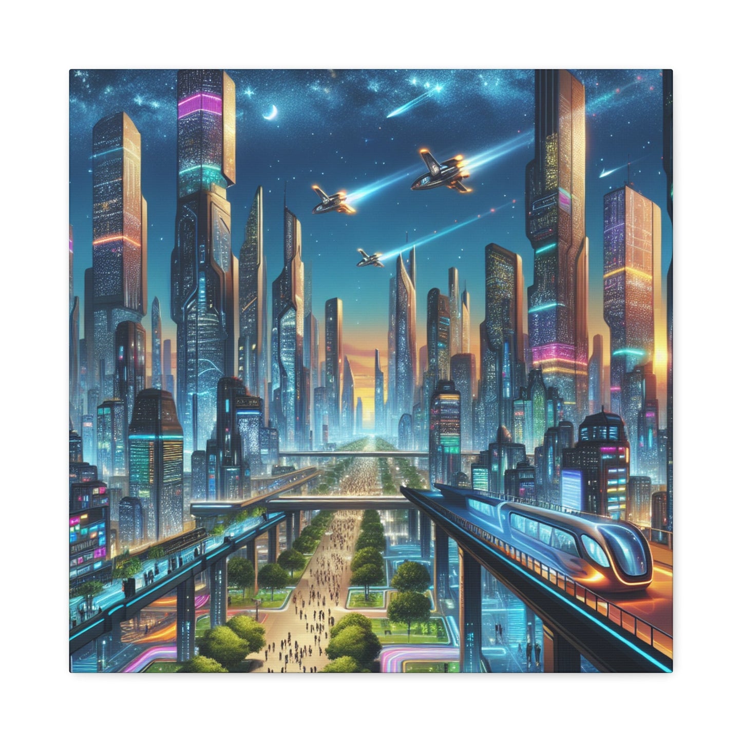 "Twilight Futuristic City Scape" - Canvas - Authentic4Us