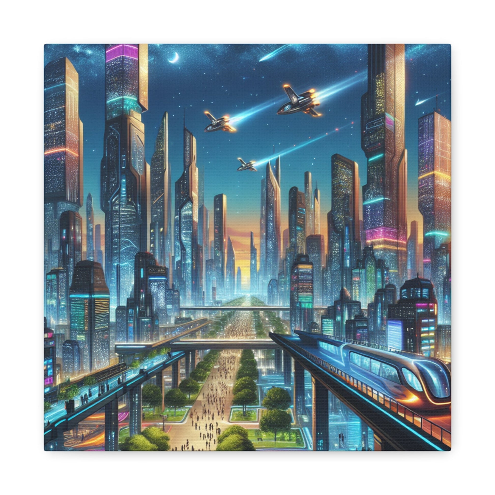 "Twilight Futuristic City Scape" - Canvas - Authentic4Us