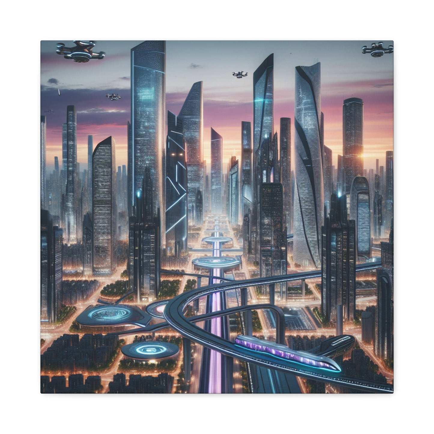 "Twilight Futuristic Metropolis Canvas" - Canvas - Authentic4Us