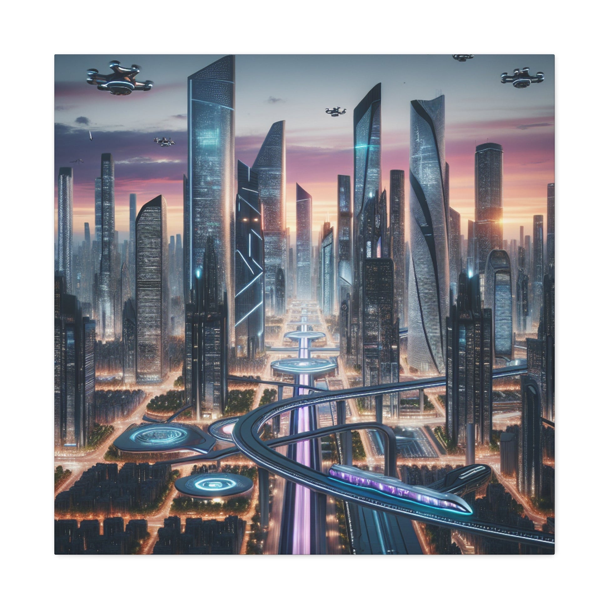 "Twilight Futuristic Metropolis Canvas" - Canvas - Authentic4Us