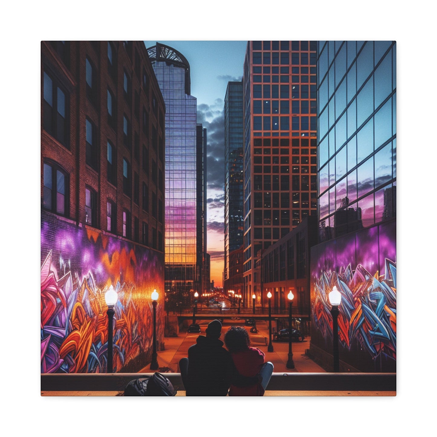 "Twilight Tranquility: Lovers' Cityscape" - Canvas - Authentic4Us