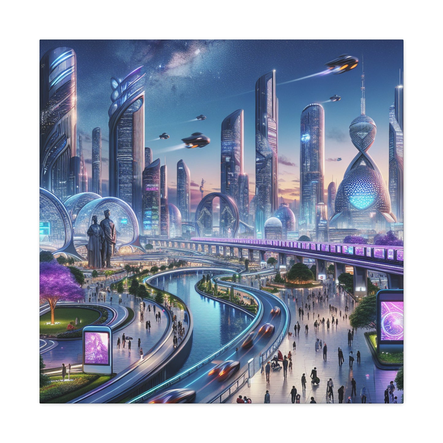 "Twilight Utopian Cityscape: Futuristic Art" - Canvas - Authentic4Us