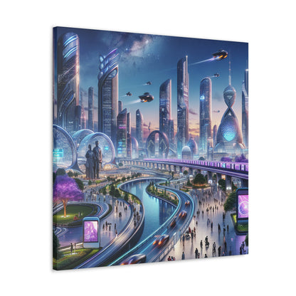 "Twilight Utopian Cityscape: Futuristic Art" - Canvas - Authentic4Us