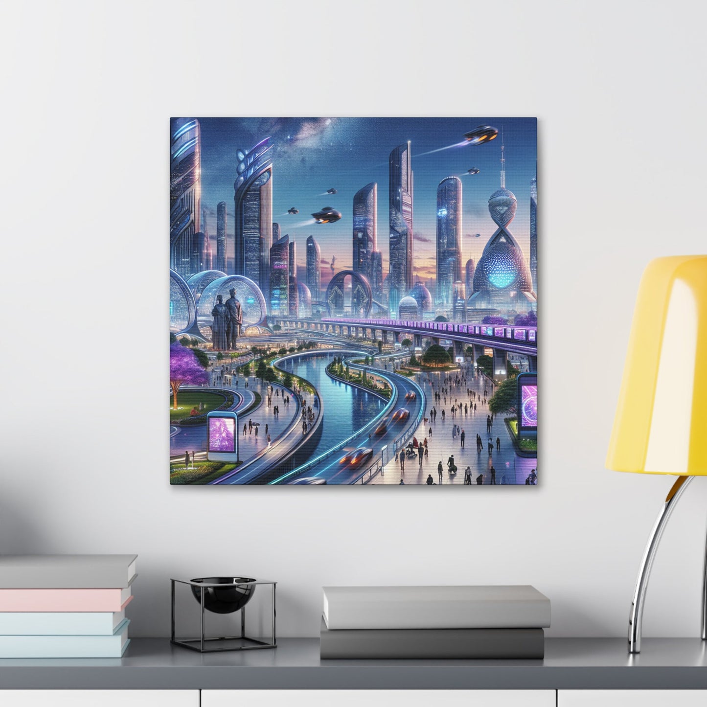 "Twilight Utopian Cityscape: Futuristic Art" - Canvas - Authentic4Us