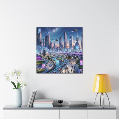 "Twilight Utopian Cityscape: Futuristic Art" - Canvas - Authentic4Us