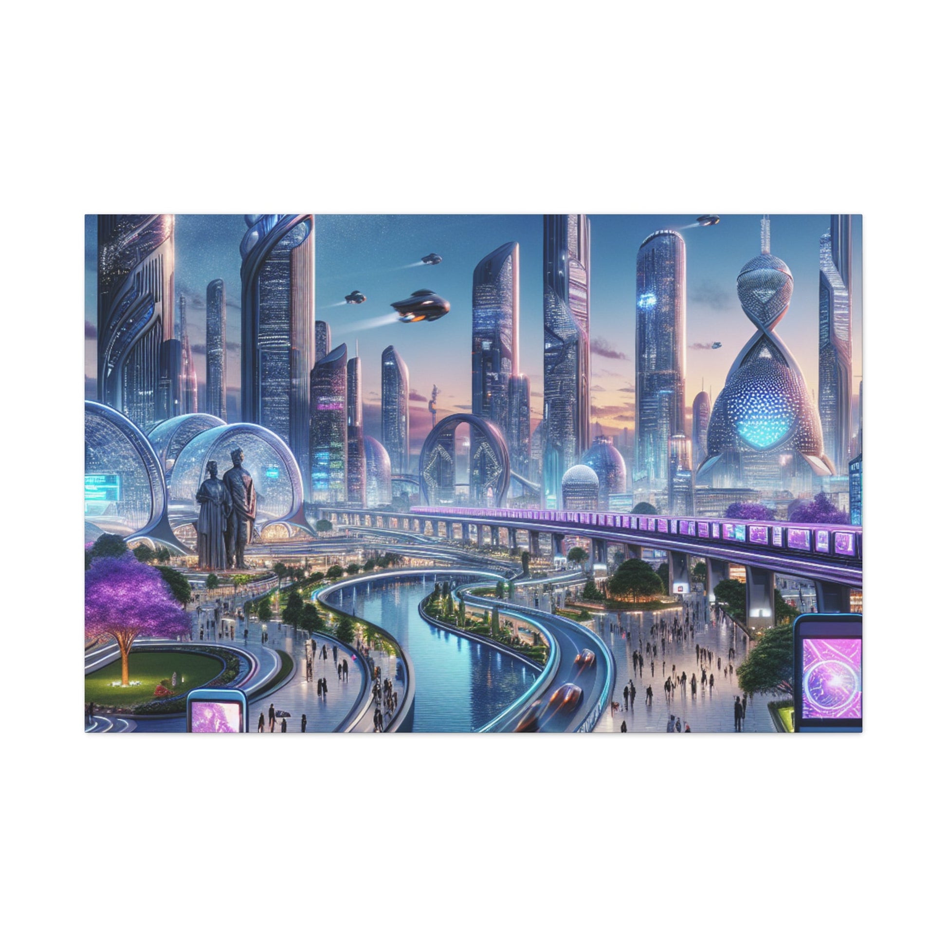 "Twilight Utopian Cityscape: Futuristic Art" - Canvas - Authentic4Us