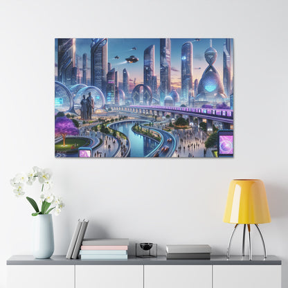 "Twilight Utopian Cityscape: Futuristic Art" - Canvas - Authentic4Us