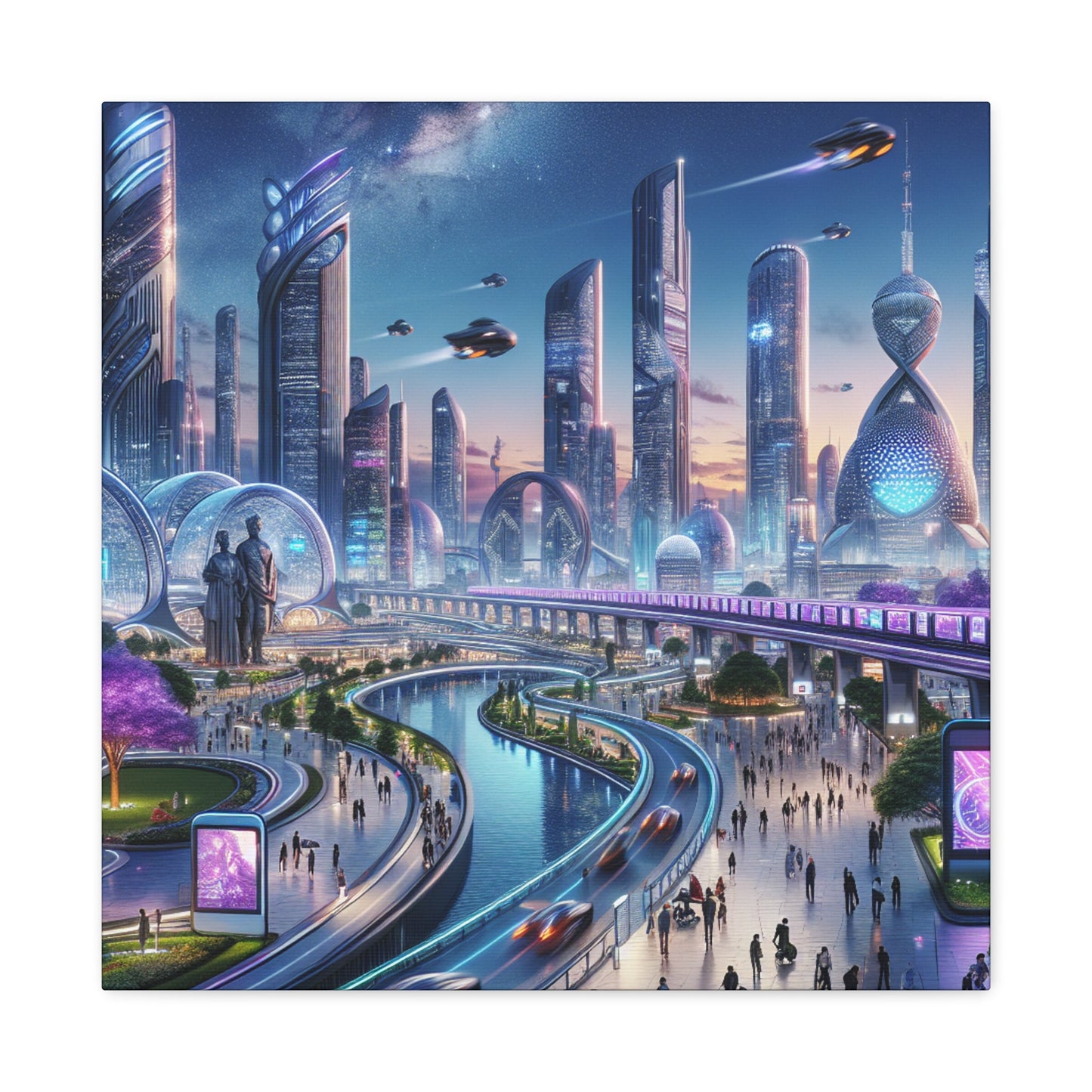 "Twilight Utopian Cityscape: Futuristic Art" - Canvas - Authentic4Us